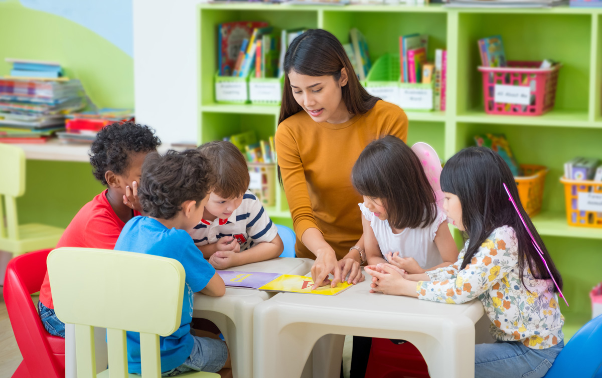 Teacher with students